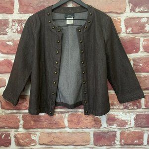 NEW YORK CLOTHING CO WOMEN'S BROWN DENIM STUDDED OPEN FRONT JACKET